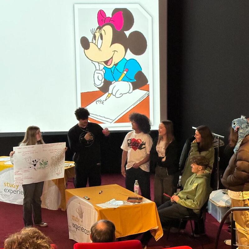 Business Marketing And Management (3) students giving presentations at disneyland