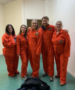 Staff in prison jumpsuits at Shepton Mallet Prison