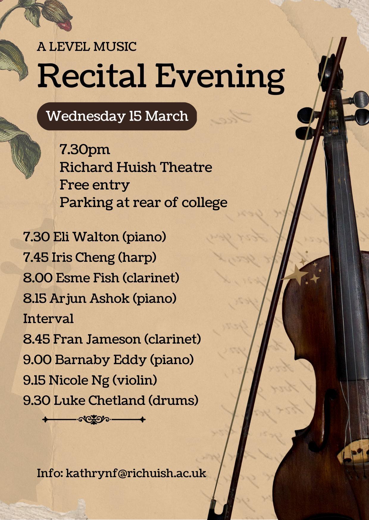 A Level Music Recitals promotion poster