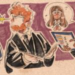 Artwork of four participants in the mock trial.