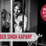 A black and white image showing scientist Narinder Singh Kapany working, a text box with his name, and a circle with text 'unsung heroes of science 2024 second place'.