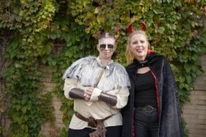 Two staff members in halloween costume, October 2024