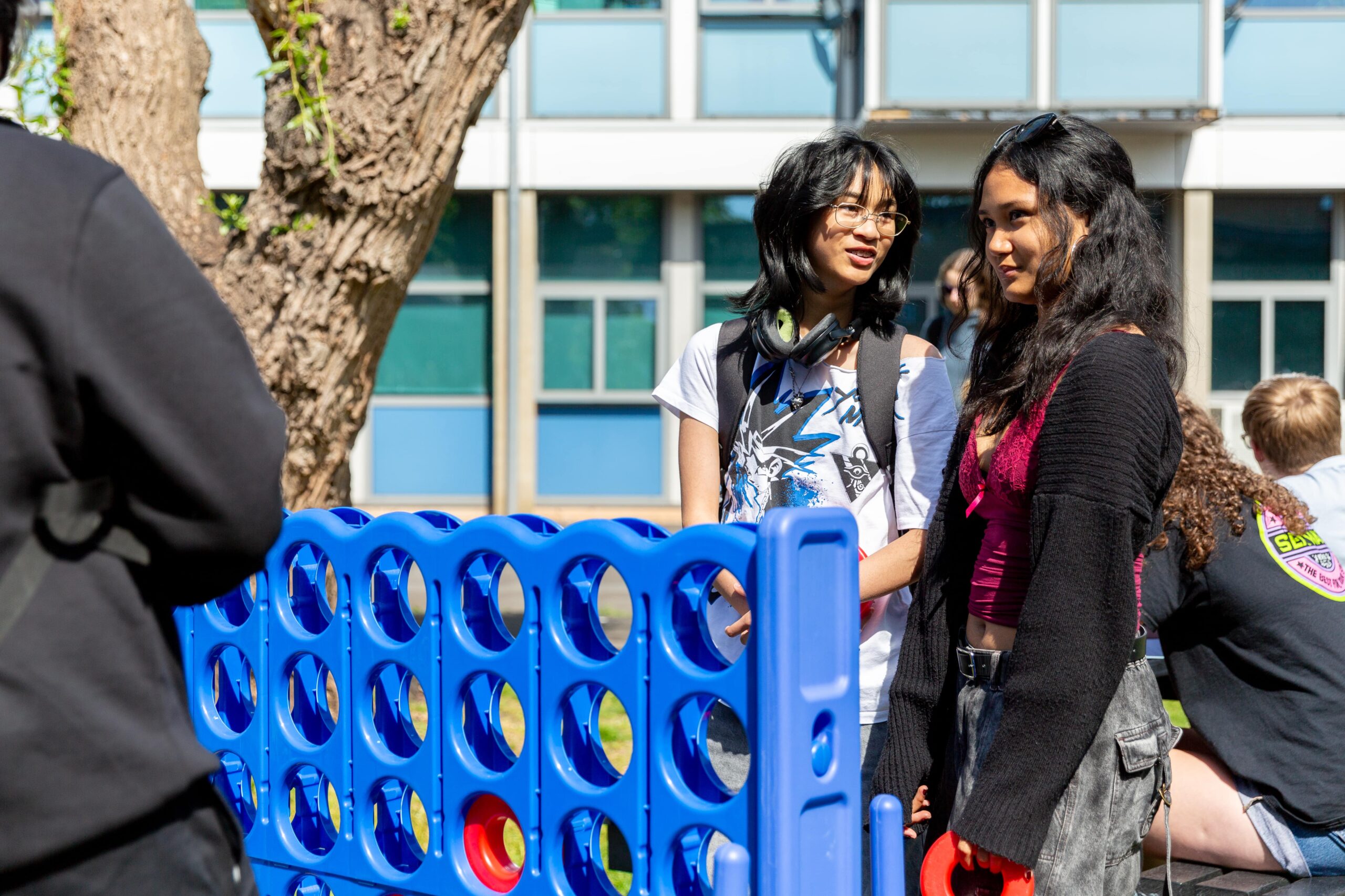 students playing giant connect 4