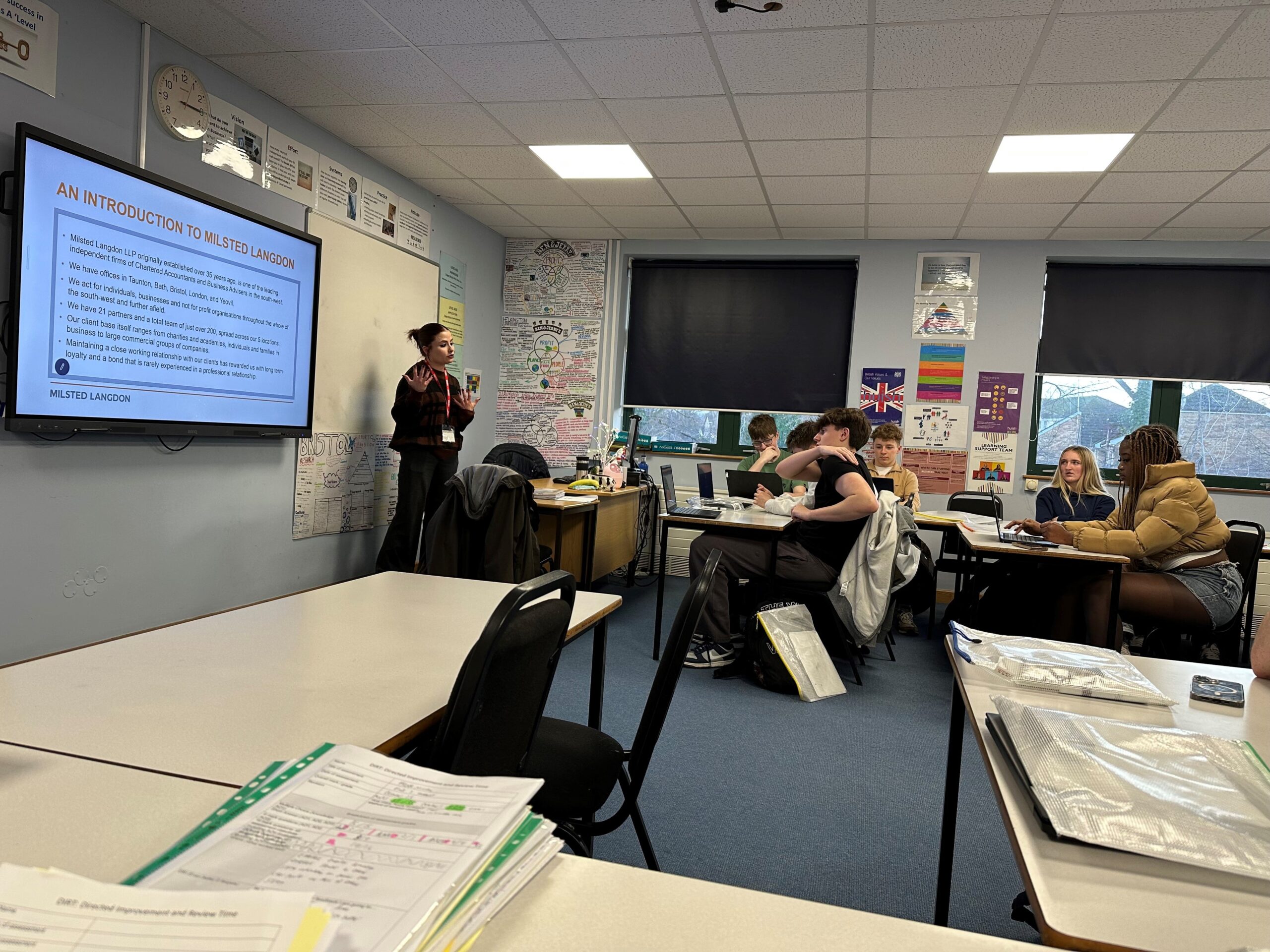 Speaker from Milstead Langdon talking to students