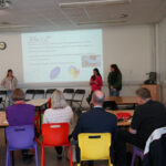 Four students present a slide titled “What is it?” to an audience.