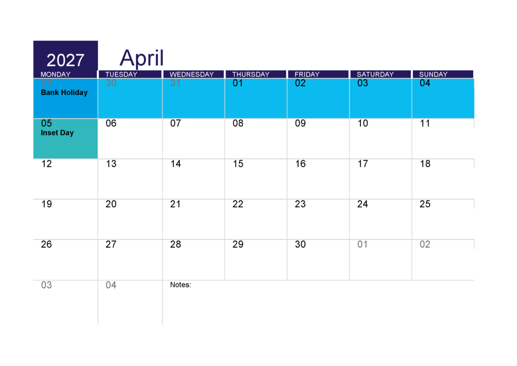 April 2027 Calendar