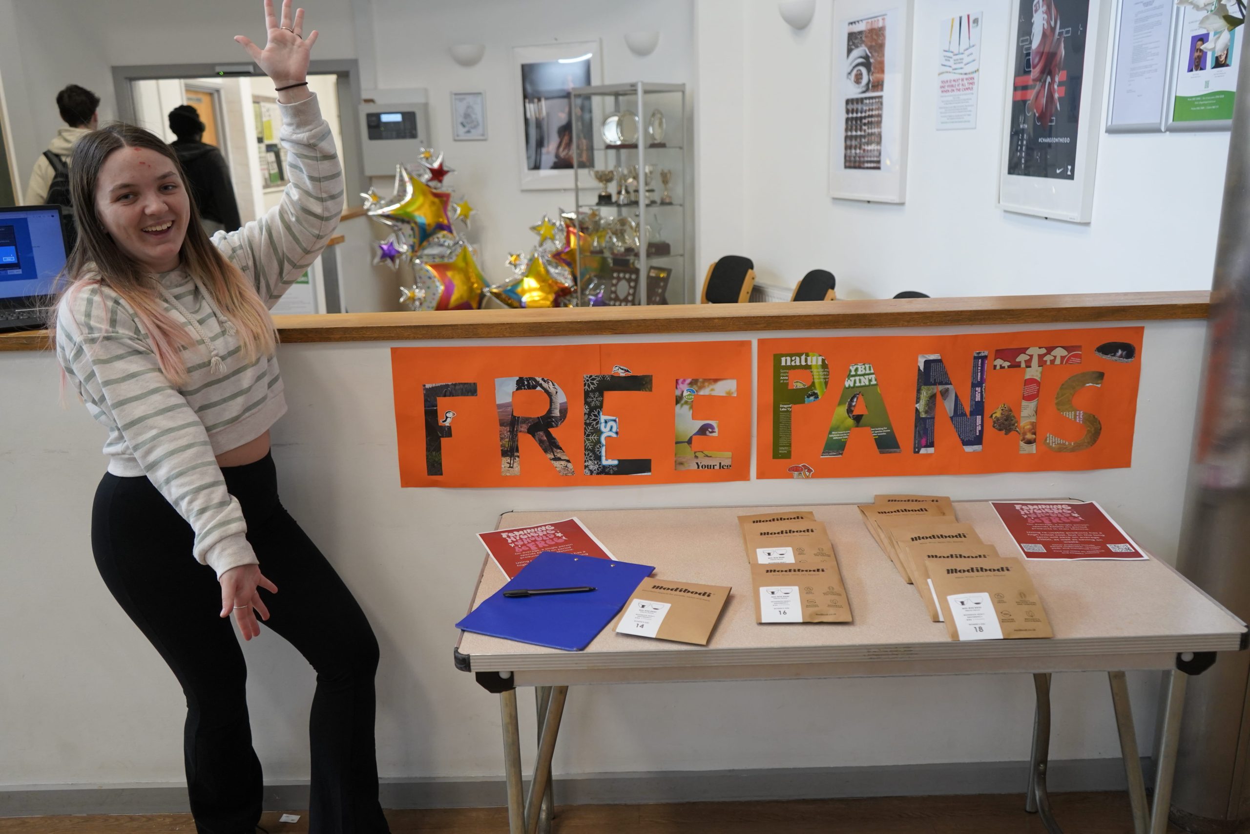 Student by Free pants stand