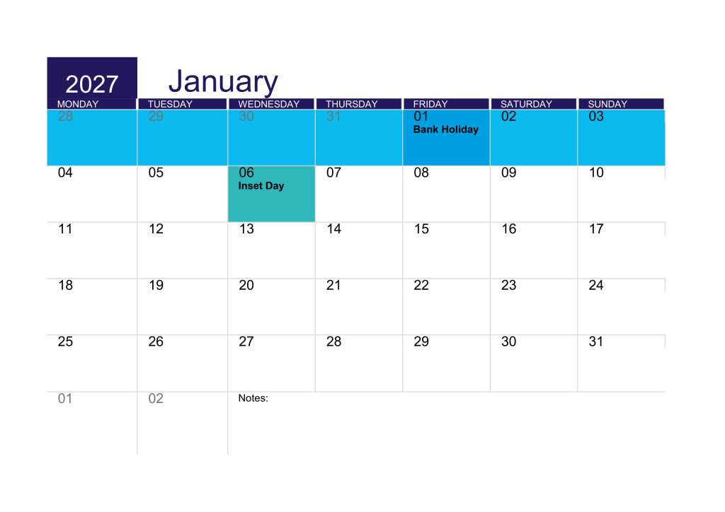 January 2027 Calendar