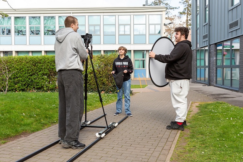 Students filming outdoors